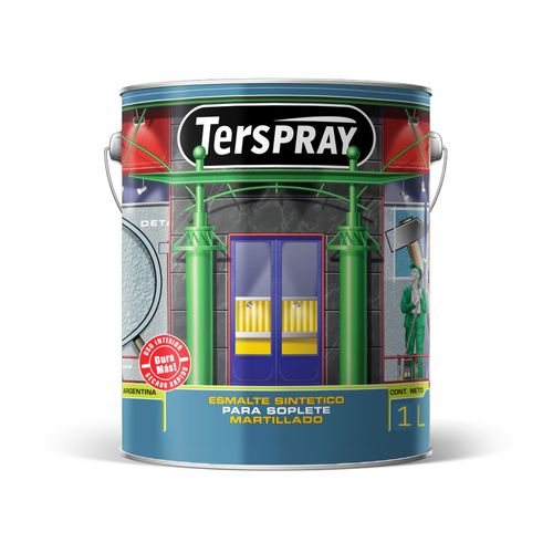 Terspray Esmalte Secado Rápido Martillado Brillante 1L Gris Acero
