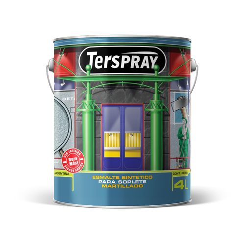 Terspray Esmalte Secado Rápido Martillado Brillante 4L Gris Acero